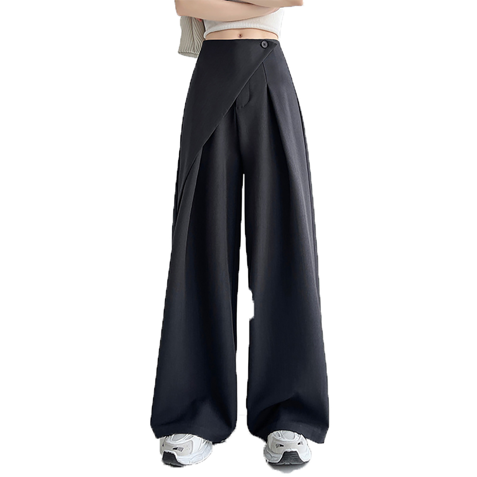 thumbnail image 2 of Pantalones casuales de pierna ancha para mujer - Pantalones de traje rectos de cintura alta - Material de poliéster - Para el trabajo, los negocios, el día a día - Cintura elástica en la parte trasera, 2 of 4